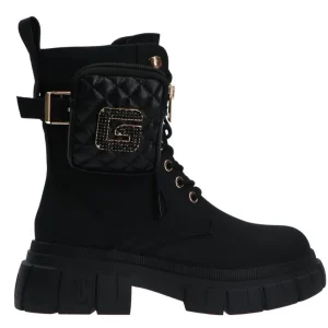 Gaelle Paris Donna Anfibi-GBCDP3120 ECOPELLE CON LOGO E STRASS Nero