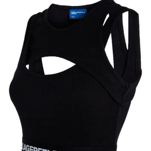 Karl Lagerfeld Donna Vestiti-KJL LOGO ELASTIC TANK 241J1303 Nero
