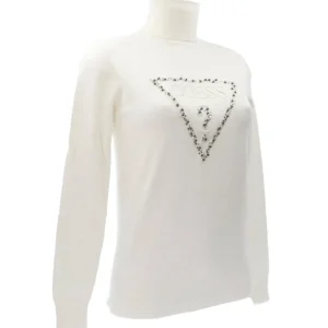 Guess Donna Maglioni-PIPER TRIANGLE LOGO Bianco