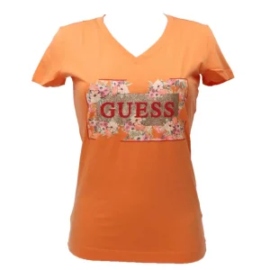 Guess Donna T-Shirt-VN LOGO FLOWERS TEE Arancione