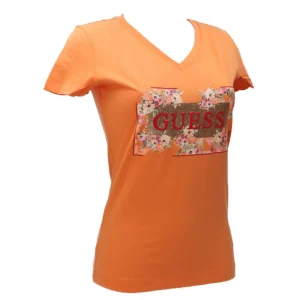 Guess Donna T-Shirt-VN LOGO FLOWERS TEE Arancione